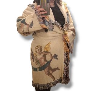 Cherub angel repurposed upcycled blanket wrap tapestry cardigan sweater